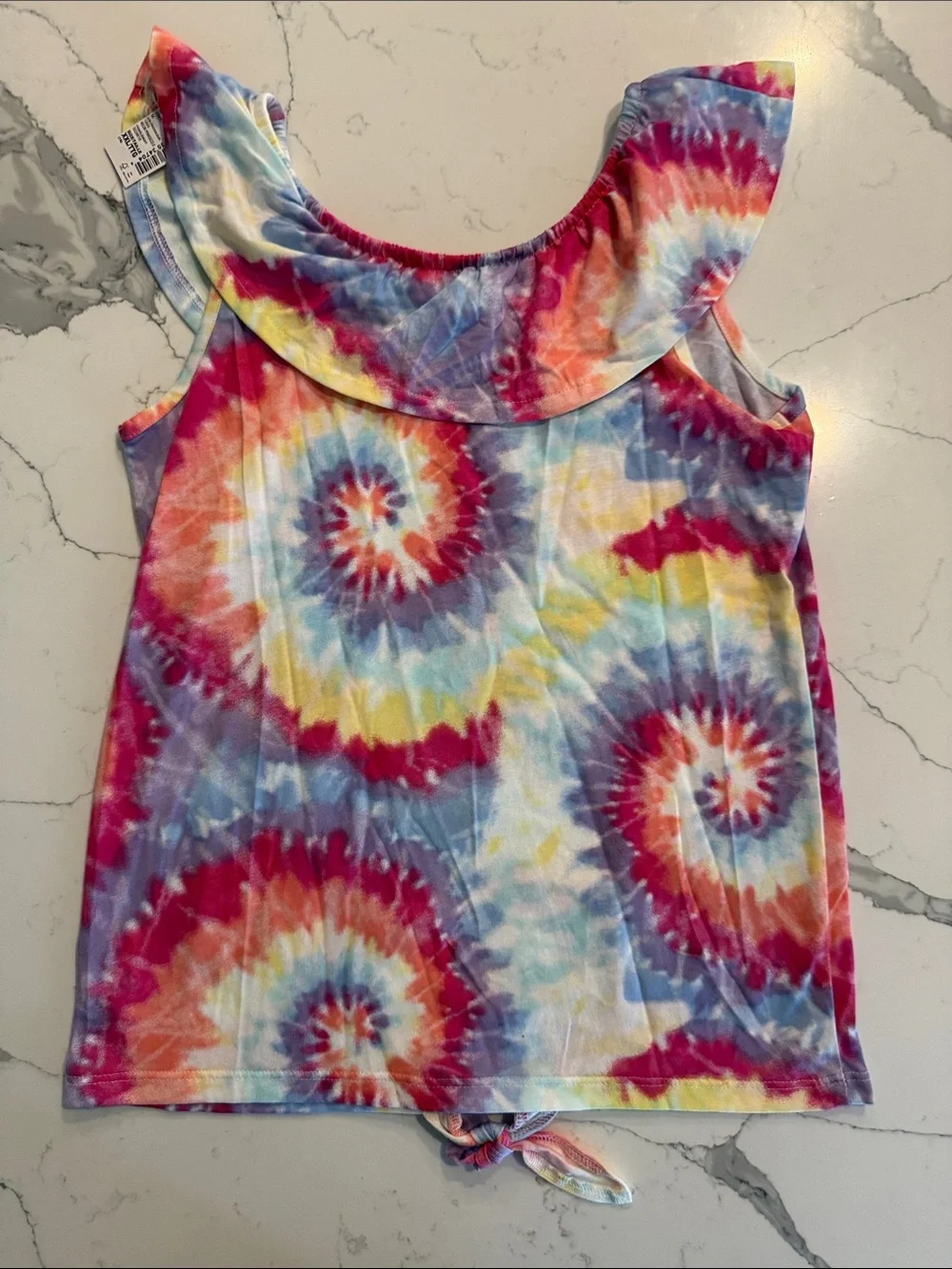 NEW! Tie-Dye Ruffle Neck XXL Girls Top - Multicolor